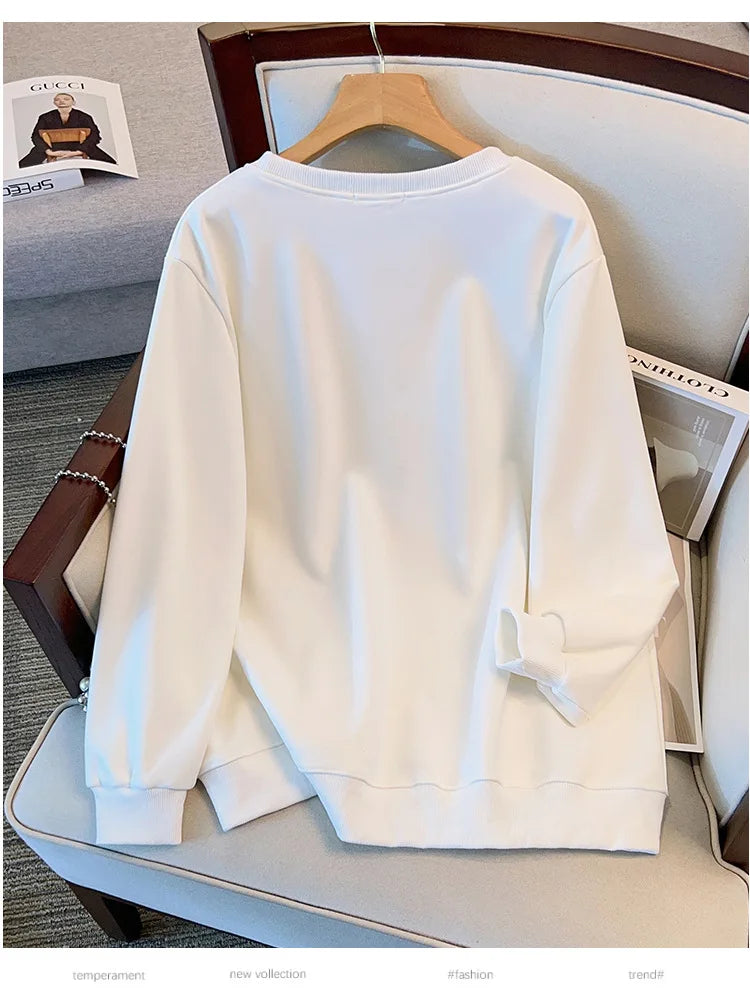 175 kg Übergröße Damen Büste 170 Herbst Lose Rundhals Langarm Diamant Schwan Sweatshirt Schwarz Weiß 5XL 6XL 7XL 8XL 9XL.