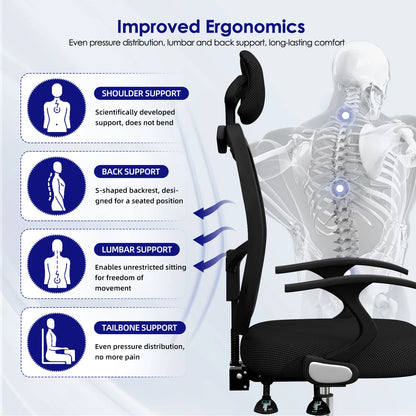 Daccormax Ergonomischer Bürostuhl, Mehrpunktstütze, verstellbare, atmungsaktive Netzrückenlehne, drehbarer Computer-Schreibtischstuhl mit Kopfstütze