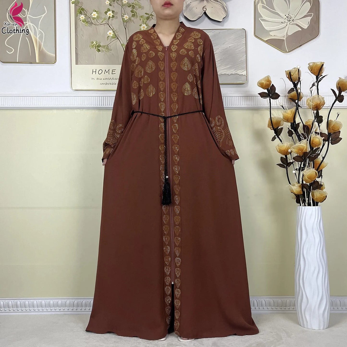 New Style Women Muslim Dress Chiffon Open Abaya 2024 Dubai Women Elegant Dress Islamic Clothing Zipper Cardigan Abaya With Scarf.
