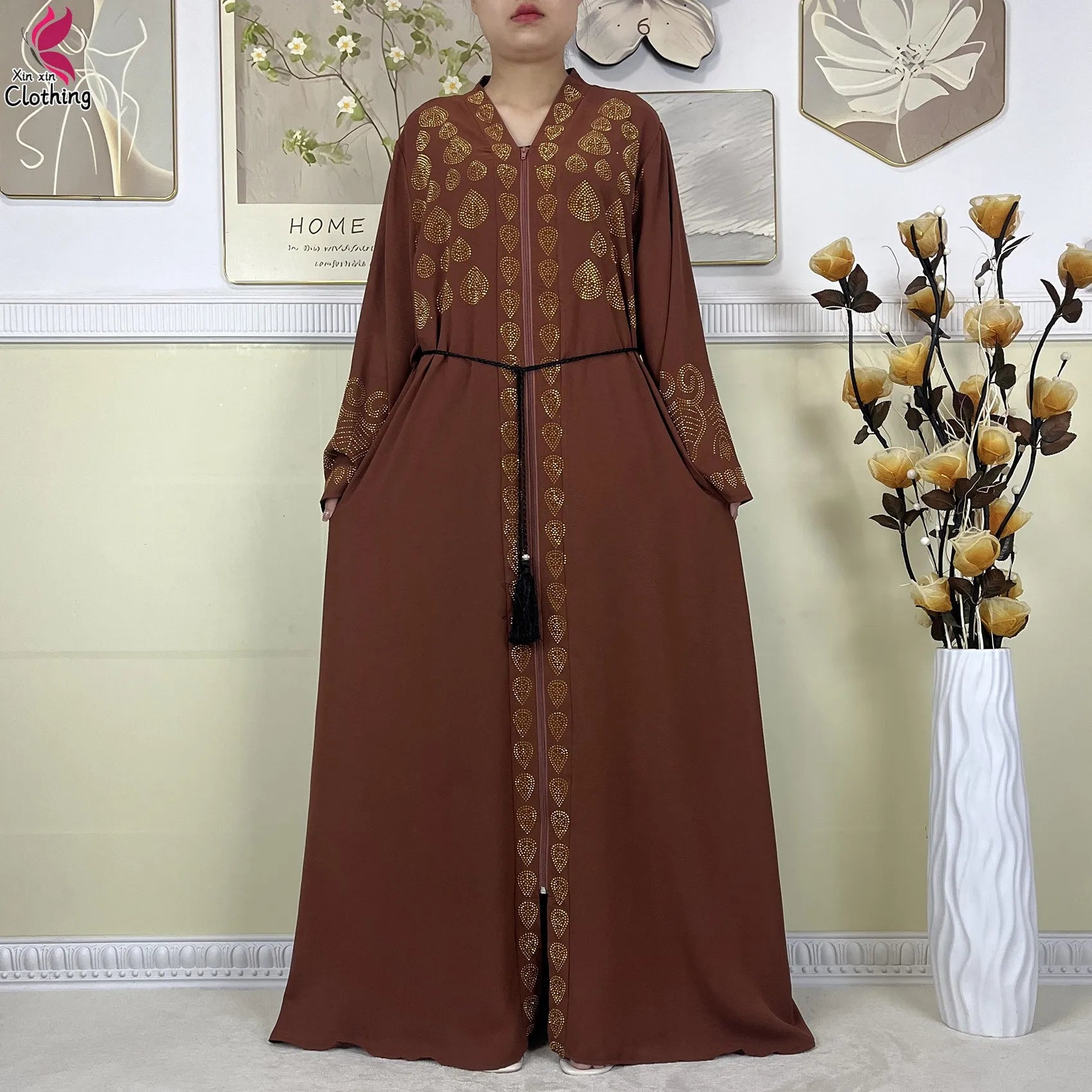 New Style Women Muslim Dress Chiffon Open Abaya 2024 Dubai Women Elegant Dress Islamic Clothing Zipper Cardigan Abaya With Scarf.