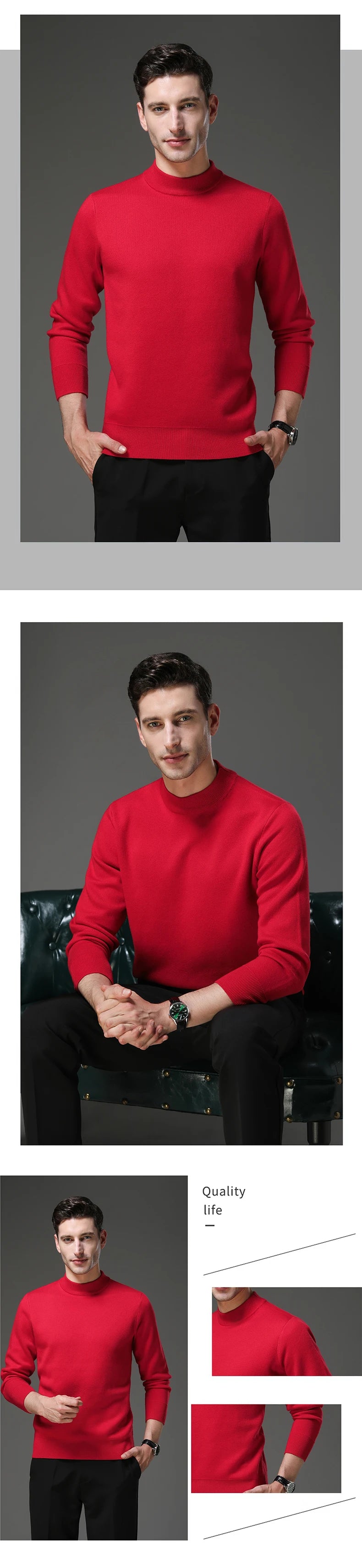 High End Wool Anti-pilling Blended Fashion Brand Half Turtleneck Knit Pullover Casual Sweater Mens Jumper Designer Clothing.