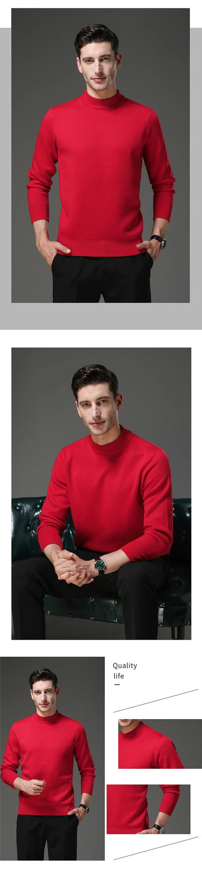High End Wool Anti-pilling Blended Fashion Brand Half Turtleneck Knit Pullover Casual Sweater Mens Jumper Designer Clothing.