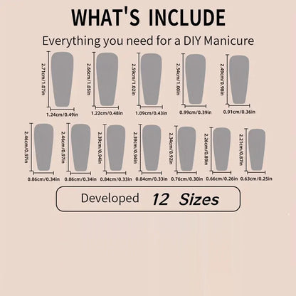 24pcs/set Medium long square fake nails for women girls cute heart flowers feather butterfly design press on false nail art tips