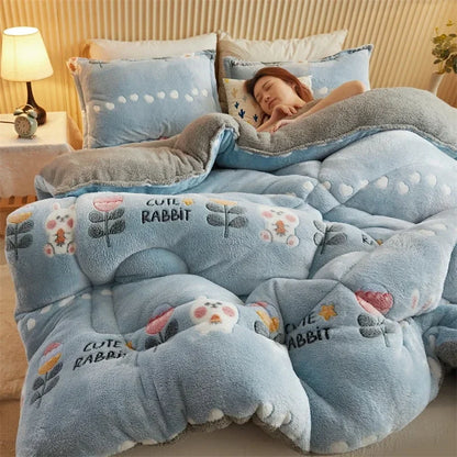 Winter Thicken Blanket Quilt Lamb Wool Double Layer Thick Warm Blanket 150/180/200 Comforter Throw Blankets for Beds Bedding 이불