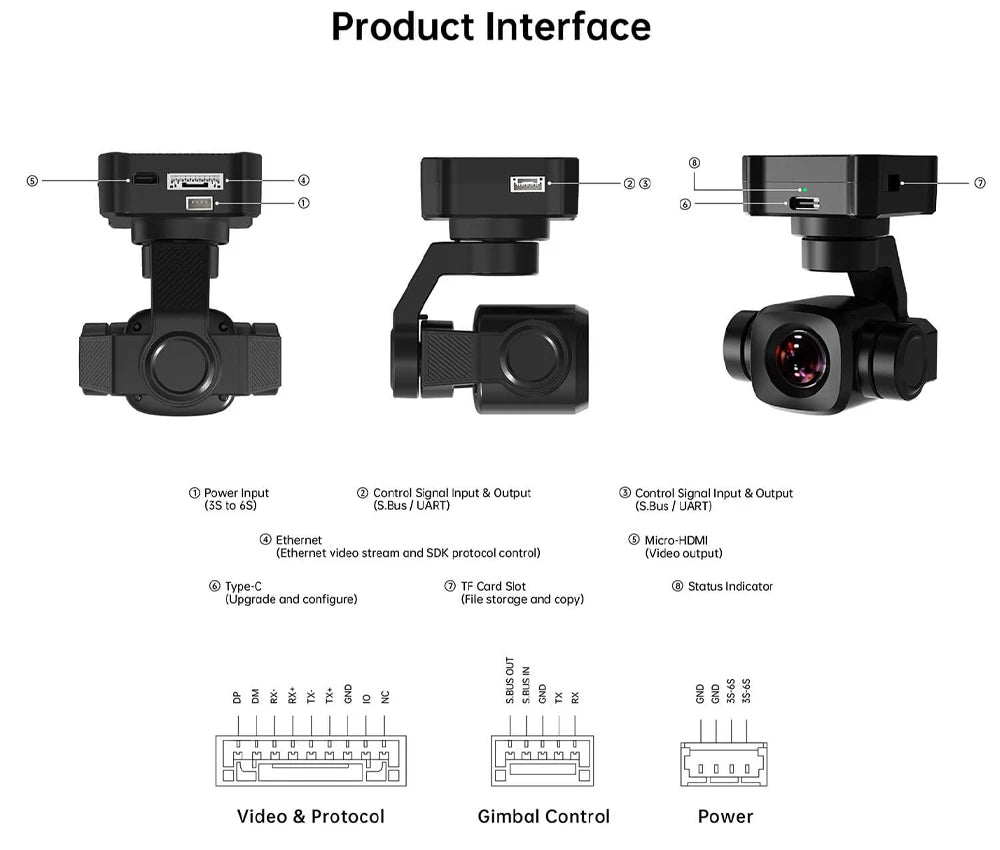 SIYI A8 mini 4K Gimbal Camara 8MP Ultra HD 6X Digital Zoom Gimbal Camera with 1/1.7" Sony Sensor 95g Lightweight 55x55x70mm.