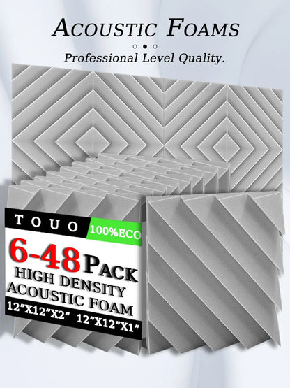 TOUO Diamond Groove Acoustic Foam 6/12/24 Pcs Wall Soundproofing Drum Room Acoustic Treatment High-Density Soundproof Material