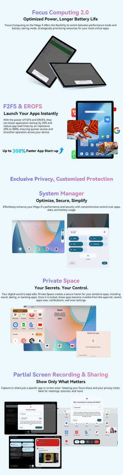 Blackview MEGA 3 Tablet PC  SET, 12.1" 2.5K FHD+ Display, Android 15 Pad MTK G100 Octa core, 36(12+24)GB RAM, 256GB ROM, 8800mAh
