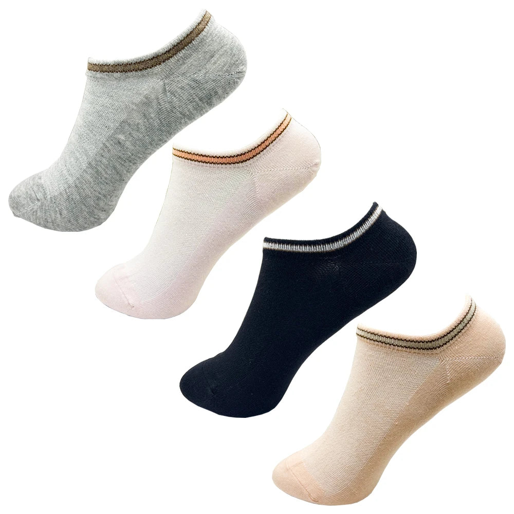 4 Pairs Cotton Women's Boat Socks No Show Socks Set for Lady White Invisible Cotton Socks Pack Pink Black Breathable Summer