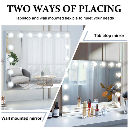 FENCHILIN Vanity Mirror with Lights Hollywood Lighted Makeup Mirror with 15 Dimmable LED Bulbs for Dressing Room Tabletop.