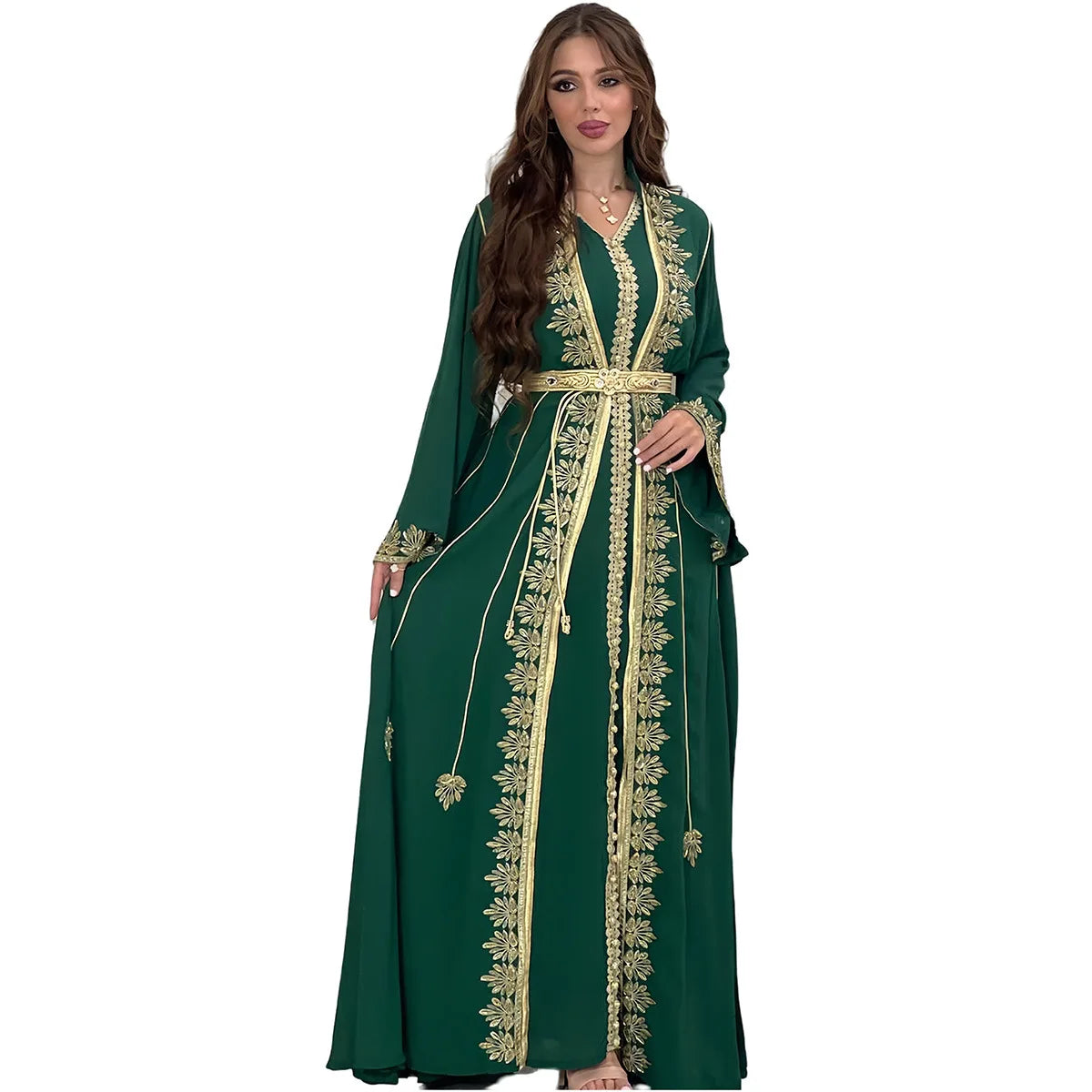 Eid muslimische Frauen Party Stickerei Kleider 2 Stück Set Jalabiya Ramadan Islam Vestidos arabische Robe Marokko Dubai Abayas Kaftan.