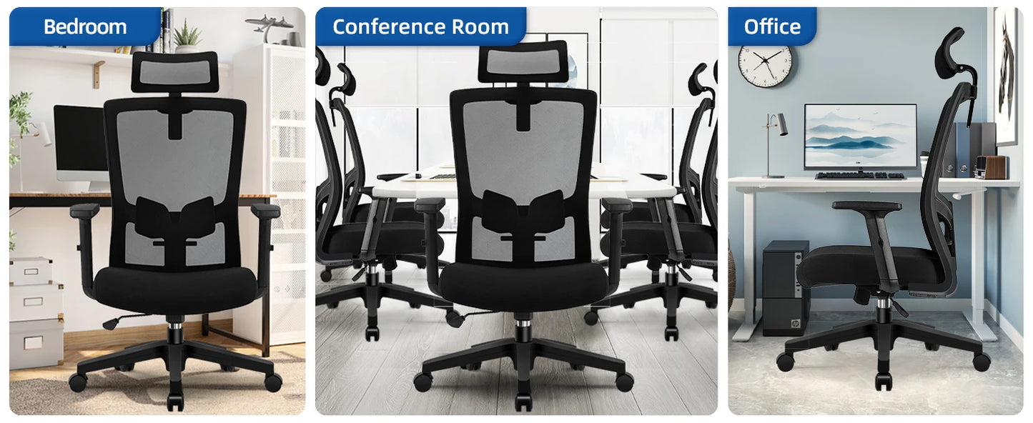 AUTHMIC Ergonomischer Bürostuhl, Netzrückenlehne, verstellbare Armlehnen, Lordosenstütze, drehbarer Schreibtischstuhl für das Heimbüro