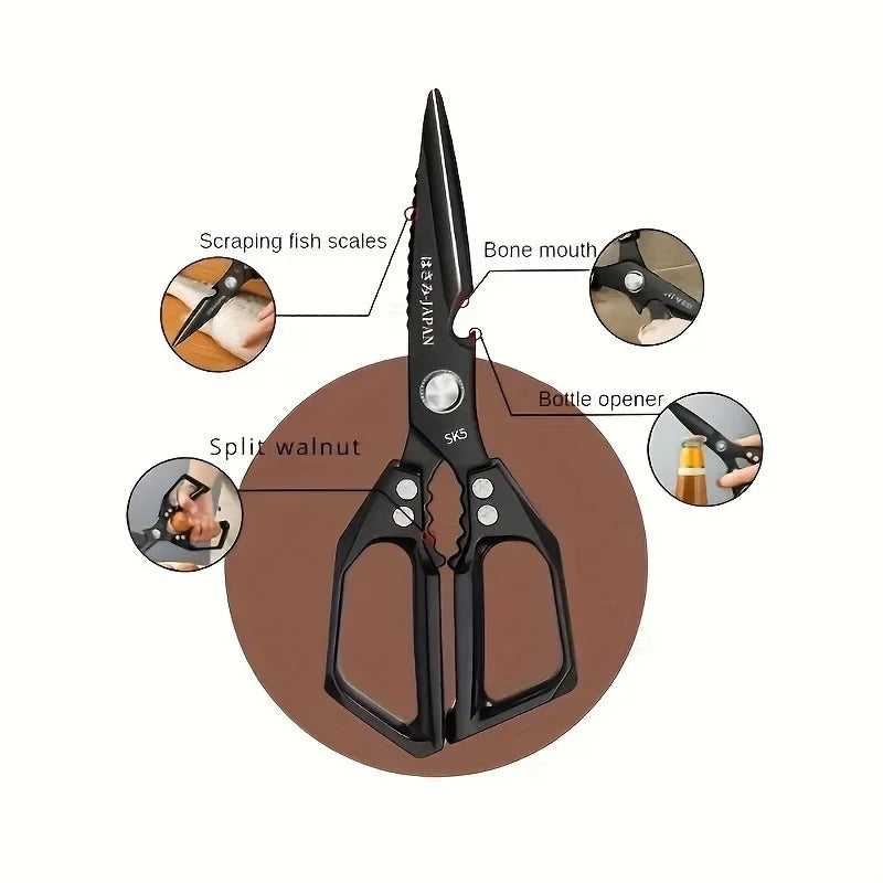 High Quality Multifunctional Kitchen Scissors Chicken Bone Scissors Fish Scale Scraper Bottle Opener Walnut Clip Kitchen Knife.