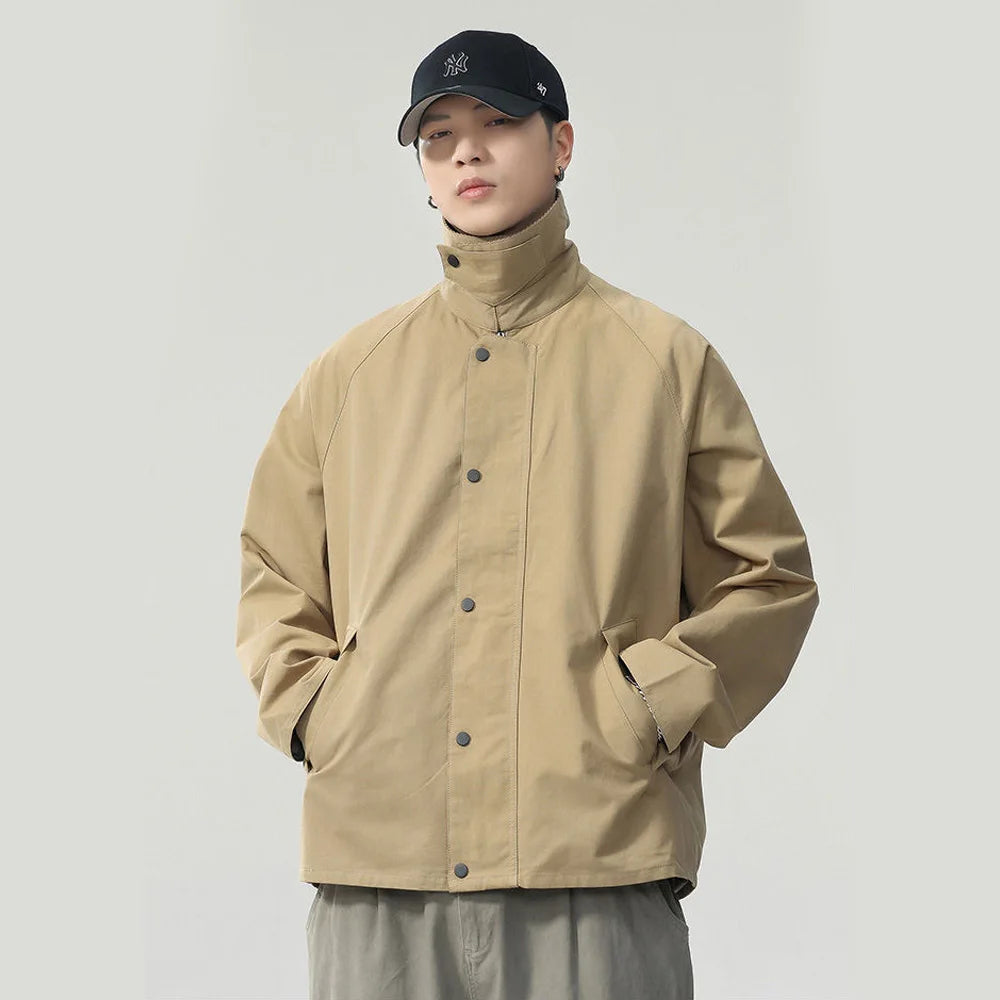 Lapel Jacket Men Spring Autumn Japanese Korean Streetwear Fashion Loose Casual Vintage Cargo Jacket Coat Outerwear.