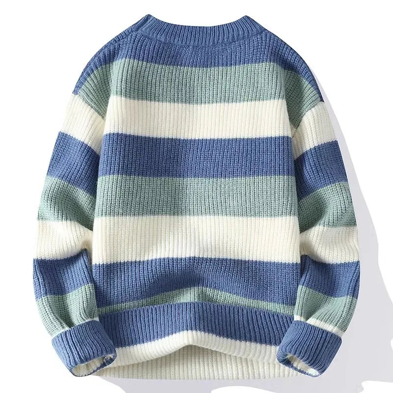 Men's Striped Sweater O-Neck Casual Knit Pullovers Fashion Long Sleeve Knitted Sweater Men Autumn Winter Warm Y2K Knitwear Tops.