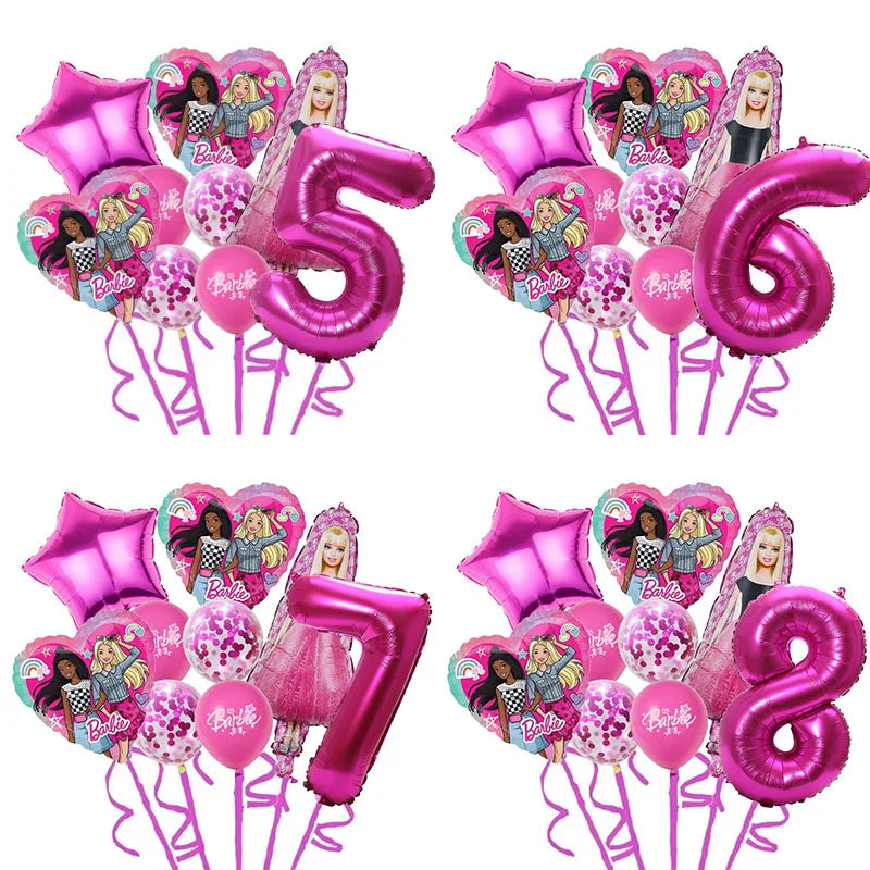 9 Stück Barbie Geburtstag Party Dekor Barbie Aluminiumfolie Ballon 32 Zoll Pink Zahlenballon Mädchen Pink Party Dekor Supplie.