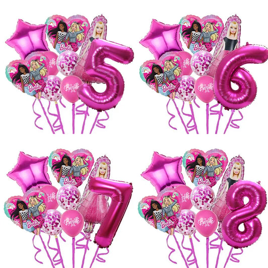 9 Stück Barbie Geburtstag Party Dekor Barbie Aluminiumfolie Ballon 32 Zoll Pink Zahlenballon Mädchen Pink Party Dekor Supplie.