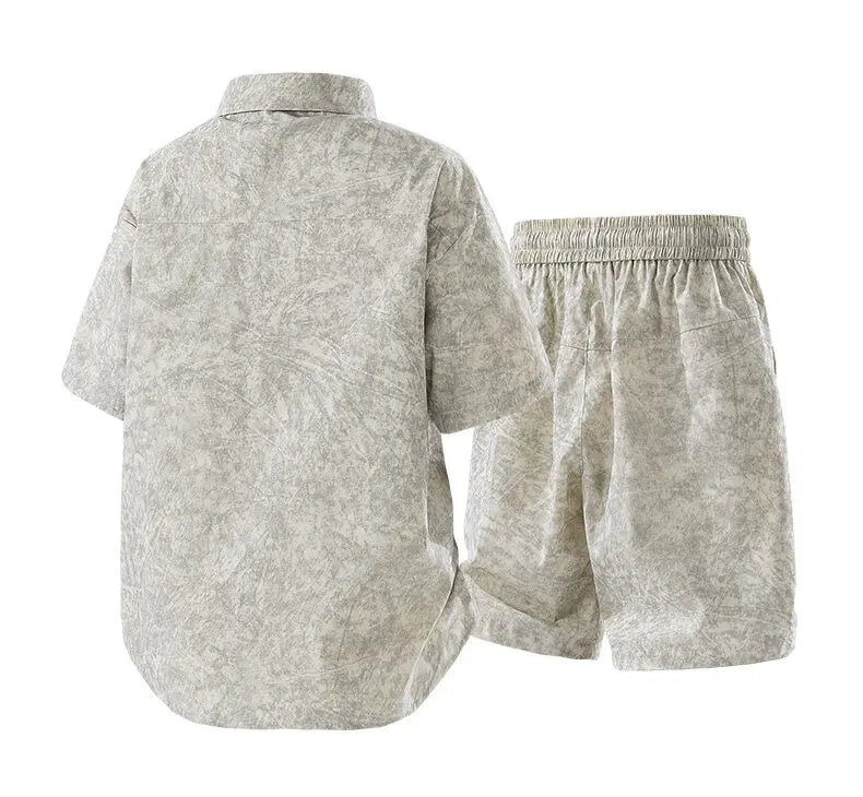 Men's Summer Casual Versatile Fashionable Cool Short-Sleeved Shirt And Shorts Set Trendy Business Casual Outfit.