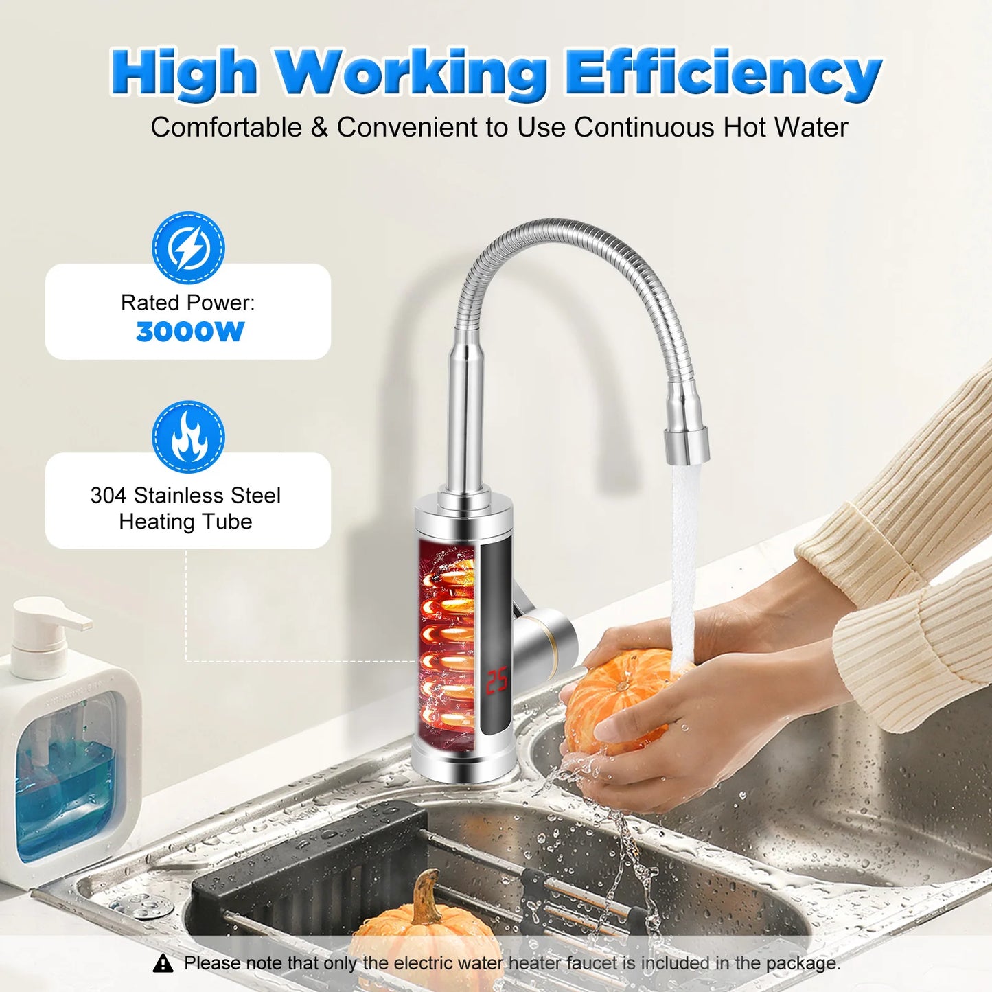 3000W Instant Electric LCD Faucet Instant Tap 360° Fast Heater Heating Hot/Cold Water Supply for Bathroom Kitchen