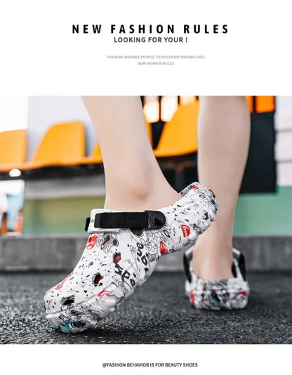 Plus Size 47 Men's Clogs 2025 Summer Sandals Beach Slippers Flat Sandals Men Leisure Slides Creative Printing Man Casual Shoes.