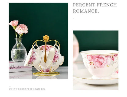 Tea Set Ceramic Coffee Cup Suit British Style High-Grade Bone China Golden edge Tea Cup And Saucer With A Spoon