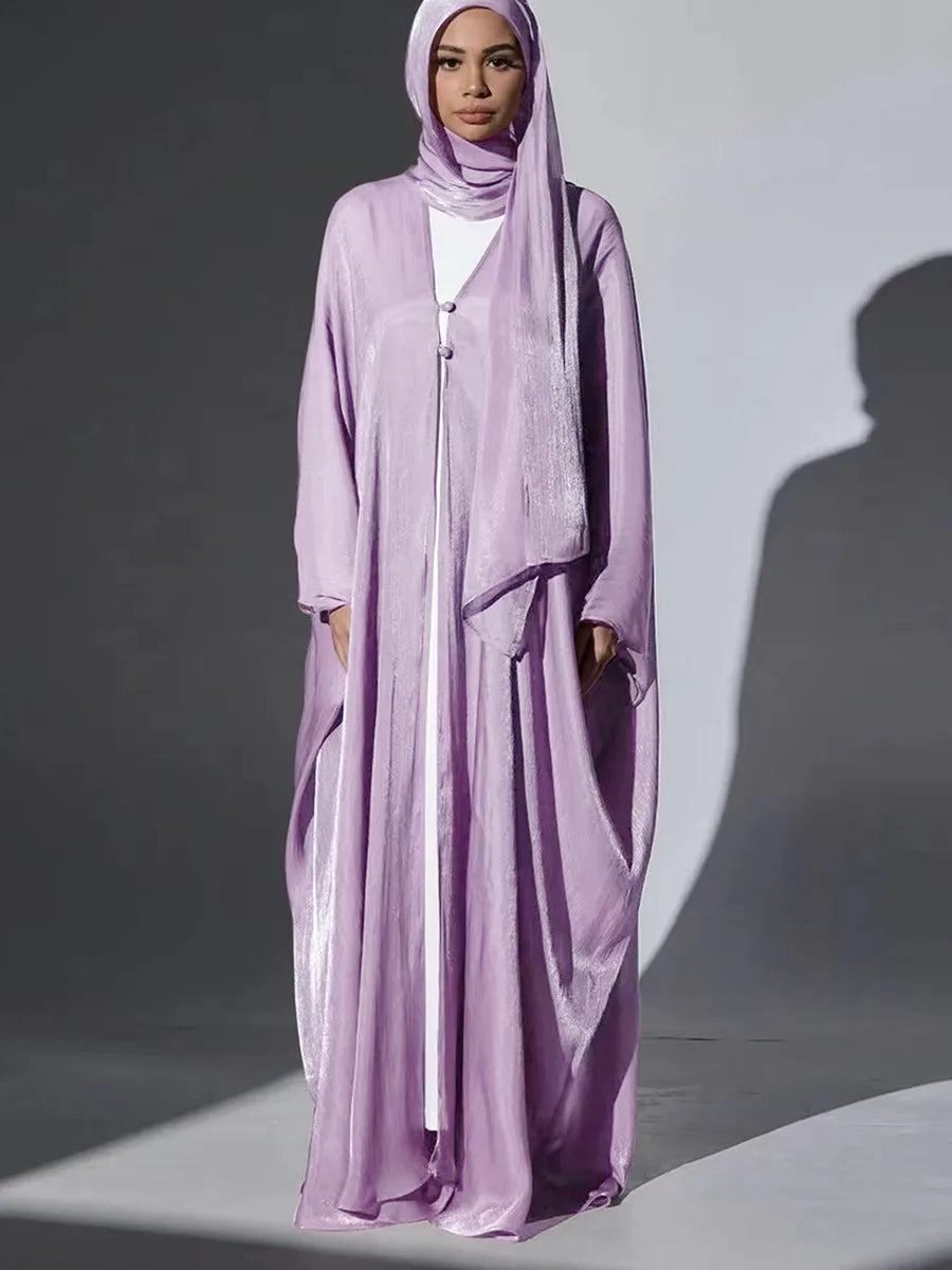 Women Eid Türkiye Dubai Solid Pleated Luxury Muslim Fashion Kimono Cardigan Long Dress Kaftan Robe Femme Islam Clothing Kebaya.