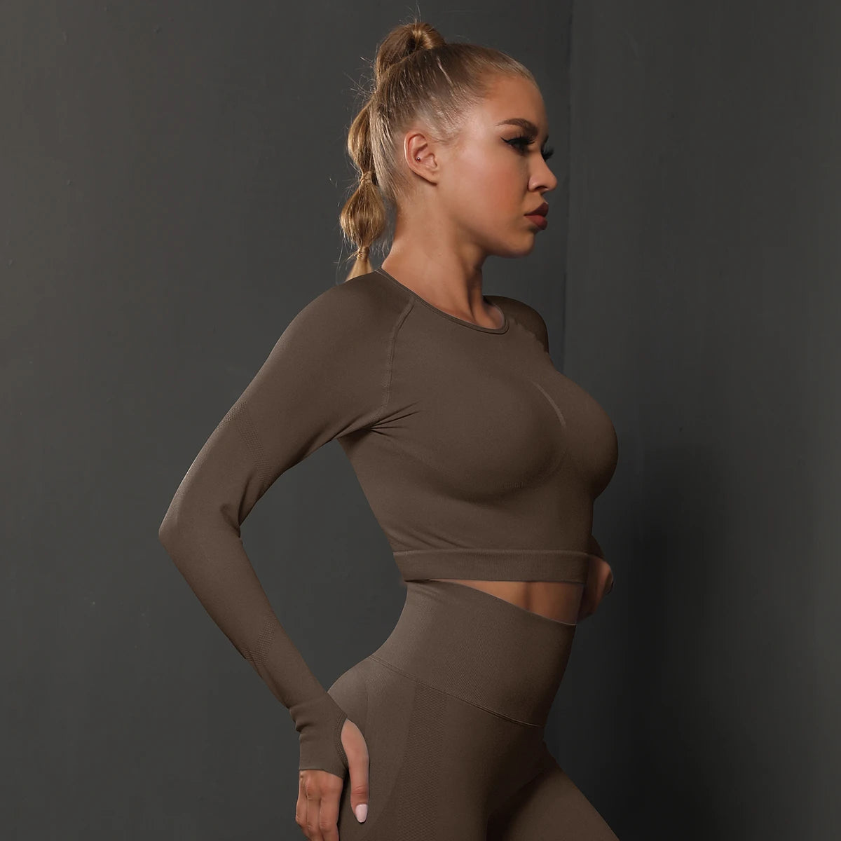 Women Yoga Long Sleeve Shirt Female Fitness Sportswear Gym Clothing Workout Running Crop Top Seamless Active Wear Sports Clothes