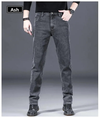 Loose Casual Jeans for Men Mid-aged Thick Winter Long Pants Business Style Straight Leg Spring Autumn Korean Version