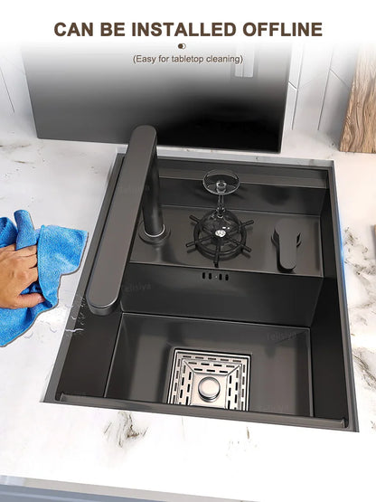 Versteckte Waschbecken aus Edelstahl, Küchenspüle, Bar, kleiner Einzelschlitz mit Deckel, Waschbecken, Balkon, Garten, Wohnmobil