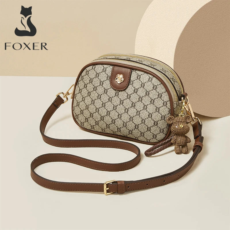 FOXER Women Small Shoulder Bag Fashion Monogram PVC Lady Crossbody Handbag with Adjustable Strap.