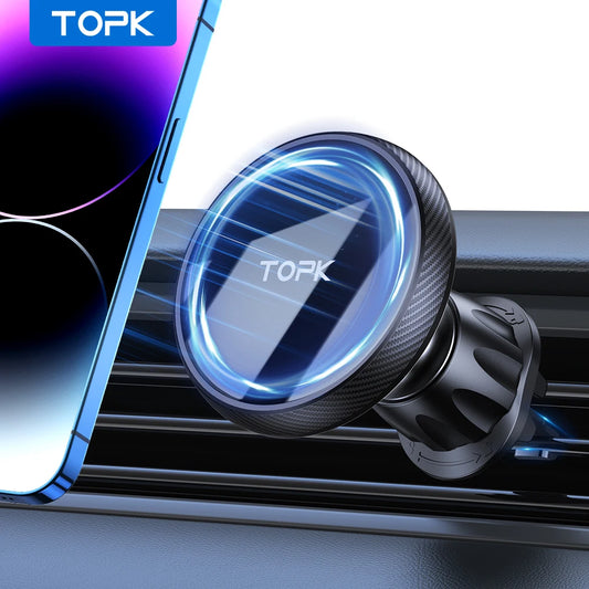 TOPK for Magsafe Car Phone Holder,Powerful Magnetism Premium Quality Single-Hand Operation Metal Hook Magnetic Car Phone Mount.