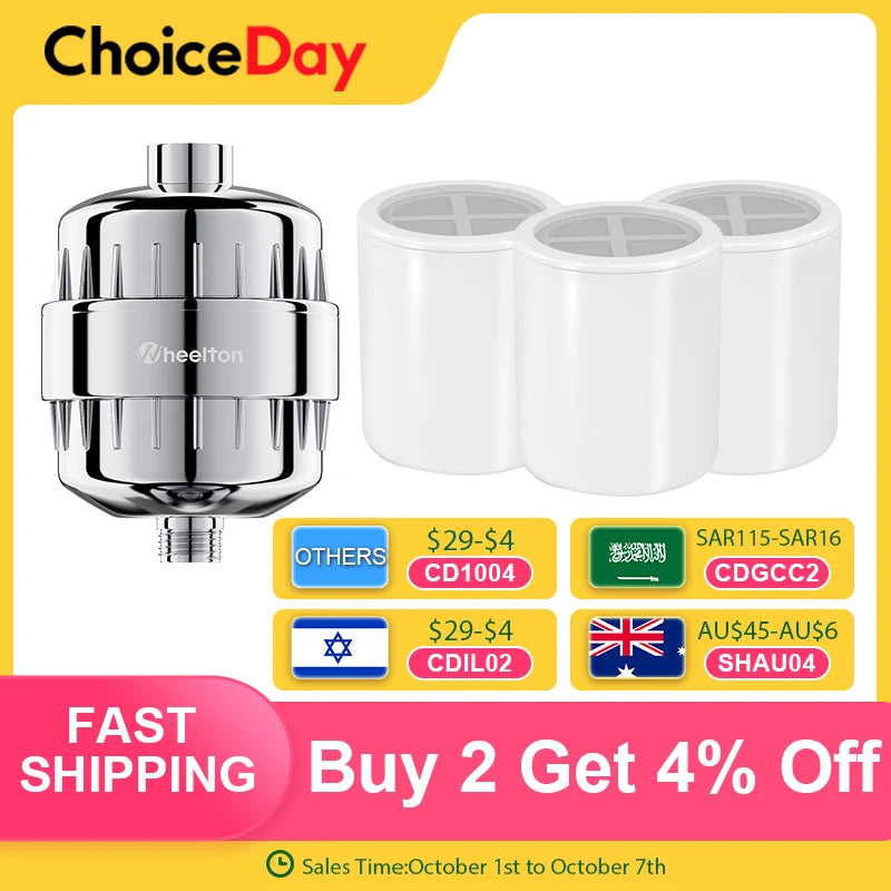 Wheelton Bath Shower Filter(WHT-303-3E) Softener Chlorine & Heavy Metal Removal Water Filter Purifier For Health Bathing.
