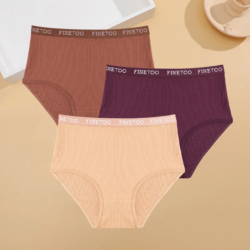 3Pcs Plus Size Cotton Underwear Sexy Striped Mid Waist Panties Breathable Stretch Belt Briefs Female Comfort Lingerie Shorts New