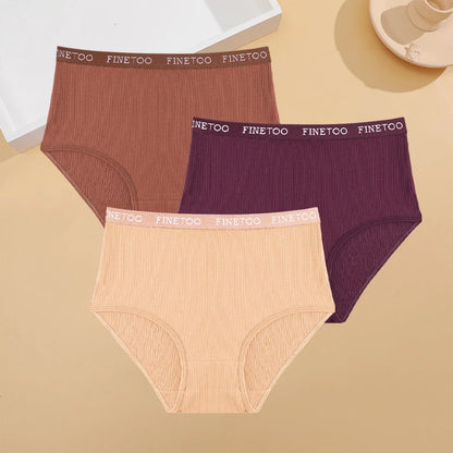 3Pcs Plus Size Cotton Underwear Sexy Striped Mid Waist Panties Breathable Stretch Belt Briefs Female Comfort Lingerie Shorts New