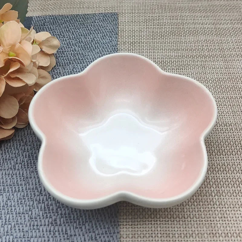 5 Inch Creative Flower Ceramic Bowl Small Deep Dish Solid Color Ceramic Bowl Small Dish Dip Dish Home Kitchen Supplies Gift