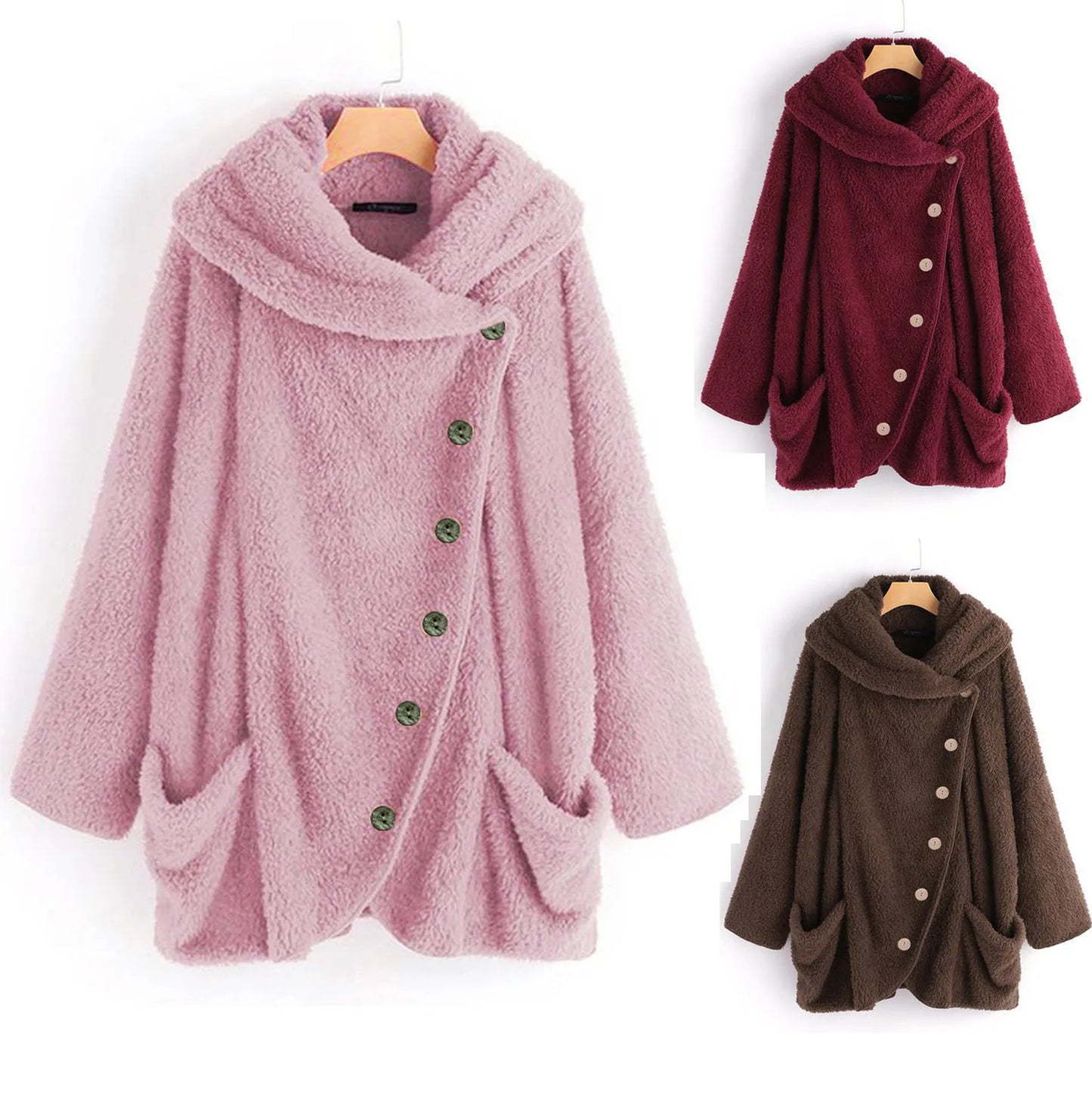 Herbst Wintermantel Frauen warme Teddybär Mantel Woll jacke weibliche Plüsch mantel Kapuzen jacke neue Damen mäntel einfarbige Jacke