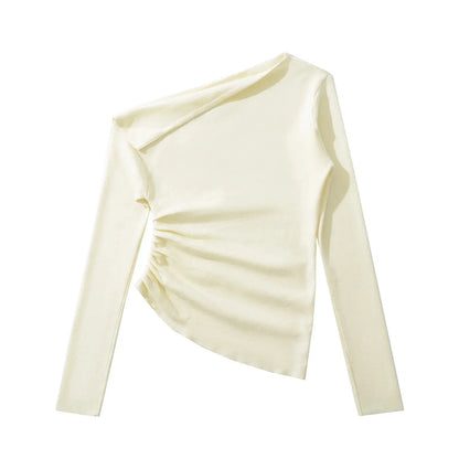 American Style One Shoulder Long Sleeve Women's T-shirt Autumn Pure Desire High-grade Slimming Personality Oblique Shoulder Base.
