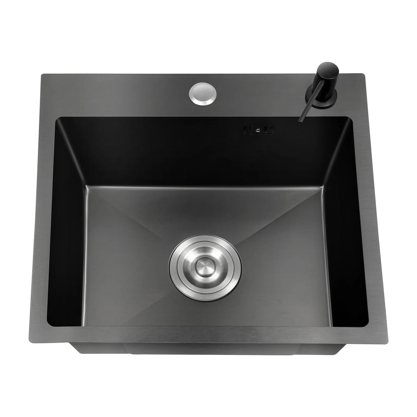 16 * 12-Zoll-Unterbau-Einzelschüssel-Küchenspüle aus Edelstahl mit Zubehör, (1 Abflusskorb, 1 Seifenspender), Schwarz