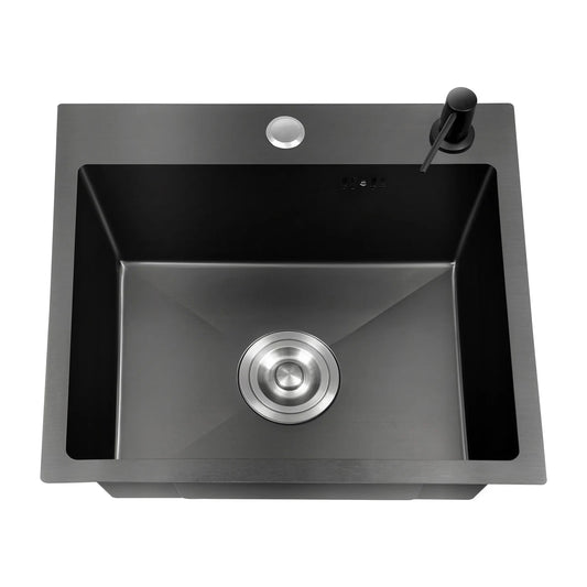 16 * 12-Zoll-Unterbau-Einzelschüssel-Küchenspüle aus Edelstahl mit Zubehör, (1 Abflusskorb, 1 Seifenspender), Schwarz