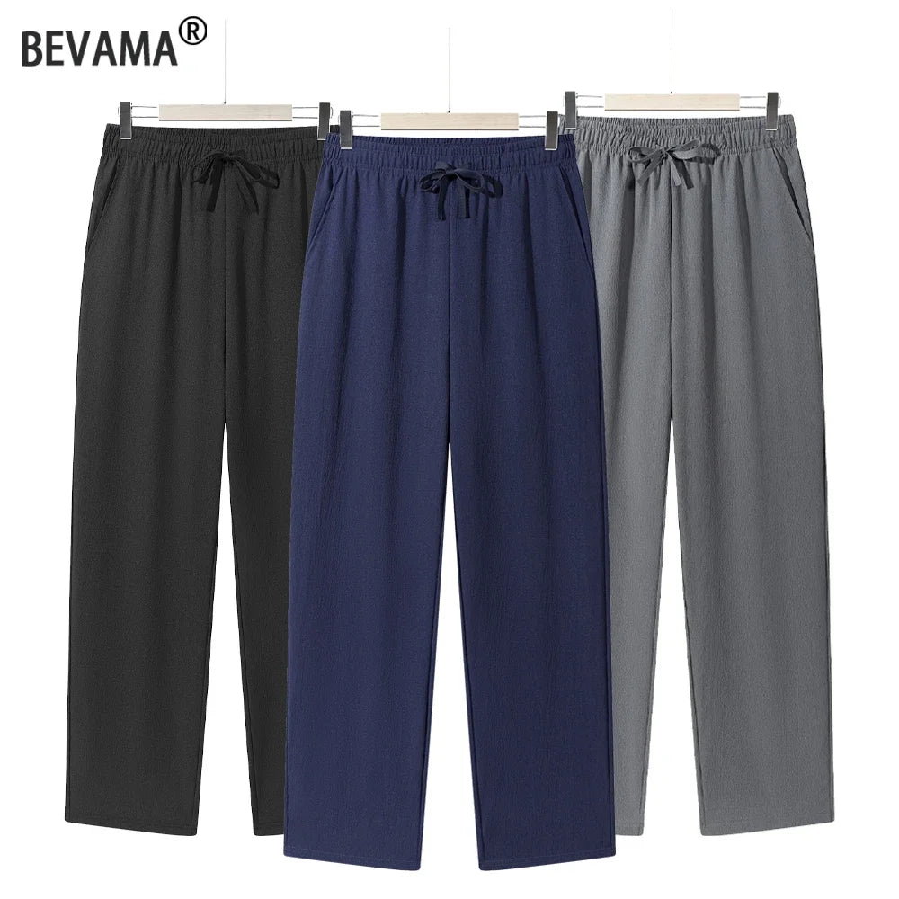 Summer Men's Straight Trousers Casual Solid Color Breathable Drawstring Long Pants Sweatpants Streetwear Men Baggy Pants.