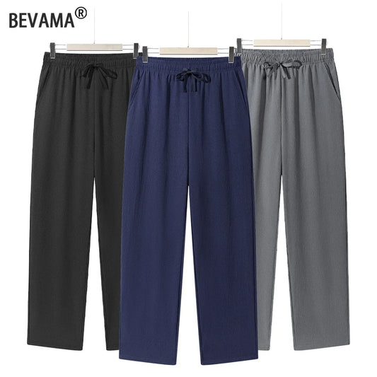 Summer Men's Straight Trousers Casual Solid Color Breathable Drawstring Long Pants Sweatpants Streetwear Men Baggy Pants.