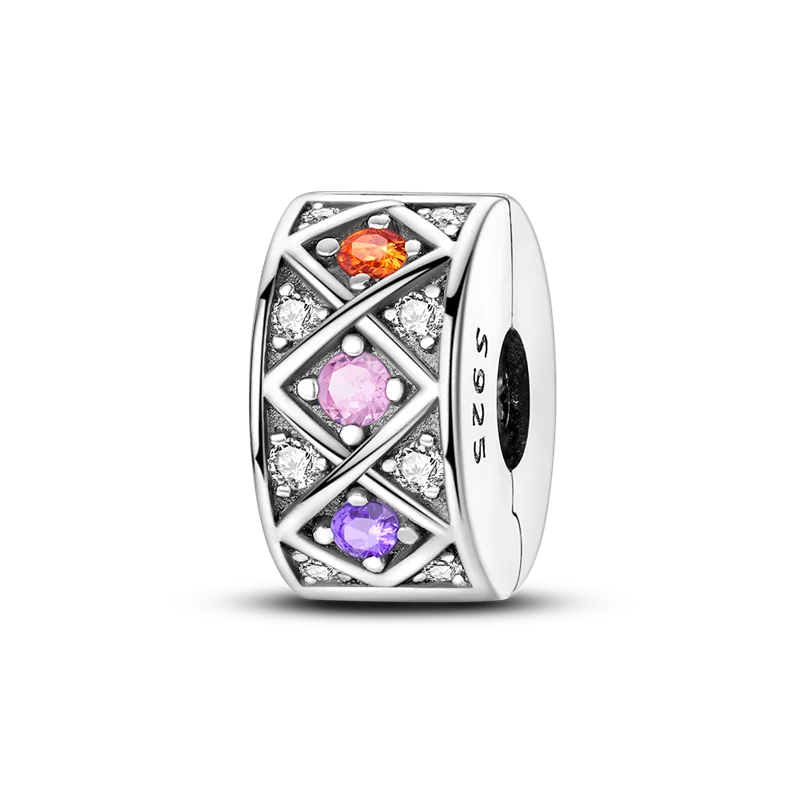 Silver Clasp 925 Sterling Silver CZ pave Clip Charms Daisy Beads Stopper Safety Chain fit Original Bangle Bracelet Jewelry Clip