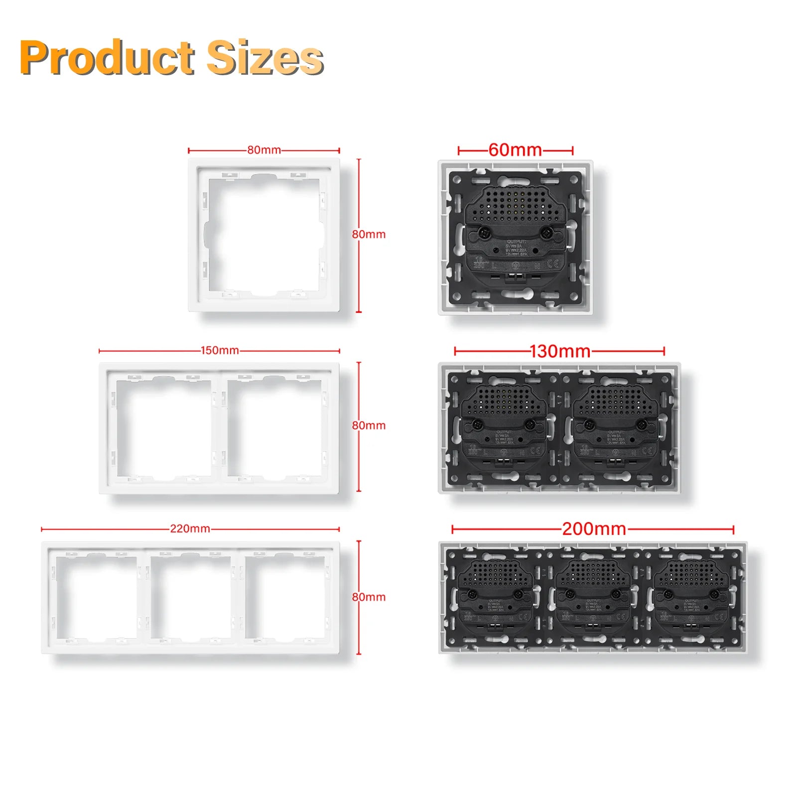 BSEED Einzel-EU-Steckdose, doppelwandige Steckdosen, dreifache Steckdosen, Kunststoffrahmen, 16 A, 80/150/220 mm Größe.