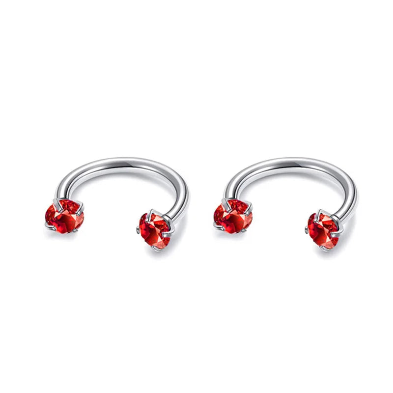2Pcs 6/8/10mm Stainless Steel Zircon Piercings Earrings Horseshoe Ring Piercing Nose Ear Belly Rings Body Jewelry For Women/Men.