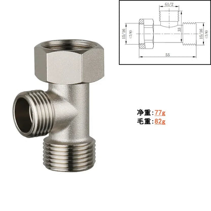 3 Way T Valve Adapter Connector Copper Brass 3/8 1/2 9/16 7/8  for Diverter Bath Toilet Bidet Sprayer Shower Head Water Pipes