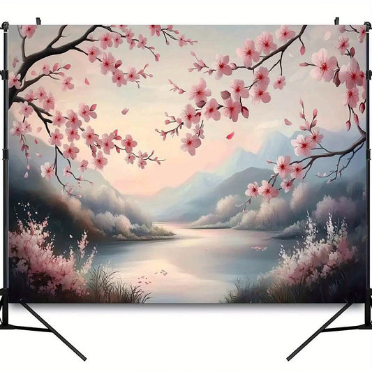 1 piece Sakura Japanese garden tapestry, polyester fabric, machine washable, suitable for bedroom living room decoration.