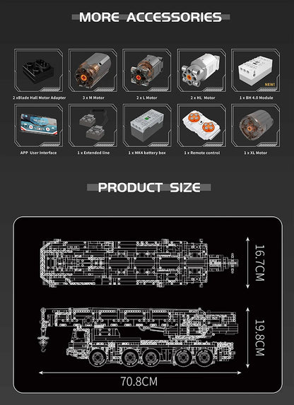 Mould King 17075 Technical Car Toys The RC Motorized LTM 1110 Crane Building Block Heavy-Duty Truck Brick Kids Christmas Gift.