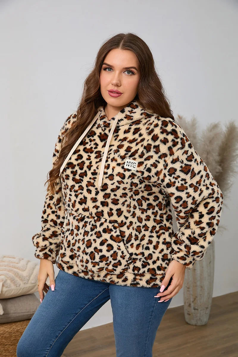 Kapuzenpullover für Damen, große Größe, Reißverschluss-Sweatshirts, ethnischer Druck, flauschiger Streetwear-Pullover, Herbst-Winter-Rollkragenpullover.