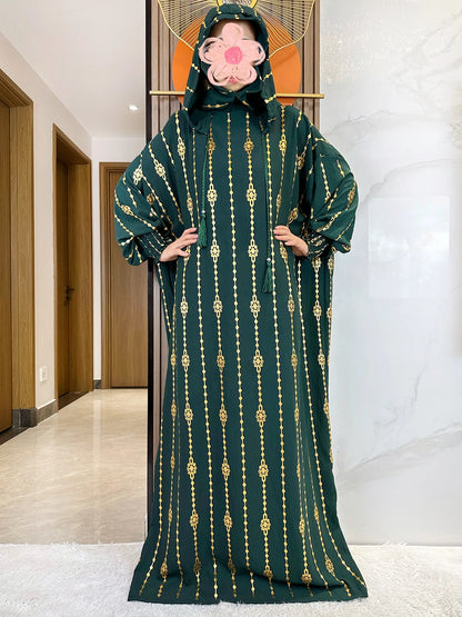 New Cotton Ramadan Muslim Two-Hat Abaya Dubai Turkey Islam Prayer Clothes Gold Dust   Dress Islam Women Dress Kaftan.