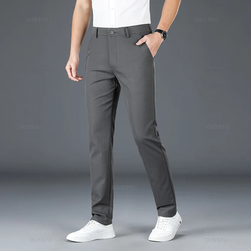 2025 Spring Autumn New Men's Straight Casual Pants Business Fashion Khaki Grey Red Black Solid Color Trousers Plus Size 38 40