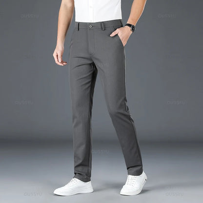 2025 Spring Autumn New Men's Straight Casual Pants Business Fashion Khaki Grey Red Black Solid Color Trousers Plus Size 38 40